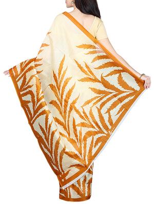 Beige printed saree with blouse - 14535427 - Standard Image - 2