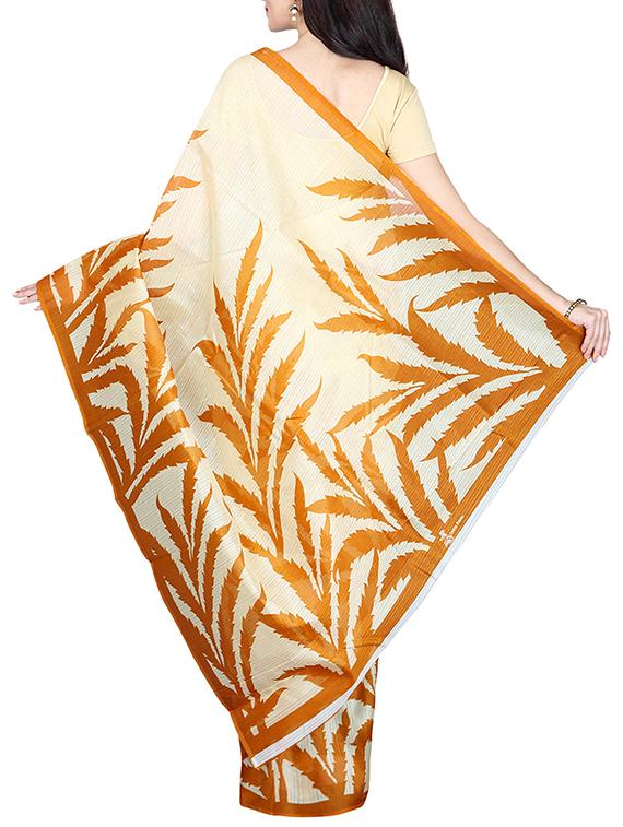 Beige printed saree with blouse - 14535427 - Zoom Image - 2