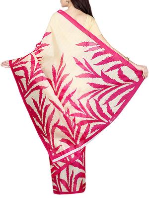 Beige printed saree with blouse - 14535429 - Standard Image - 2