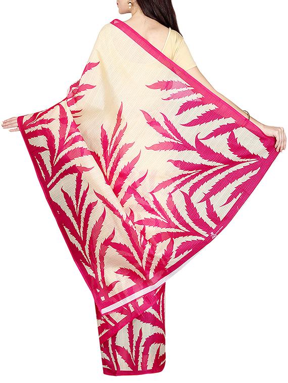 Beige printed saree with blouse - 14535429 - Zoom Image - 2
