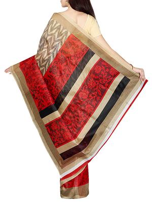 Beige printed saree with blouse - 14535431 - Standard Image - 2