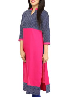 pink cotton straight kurta - 14535997 - Standard Image - 2