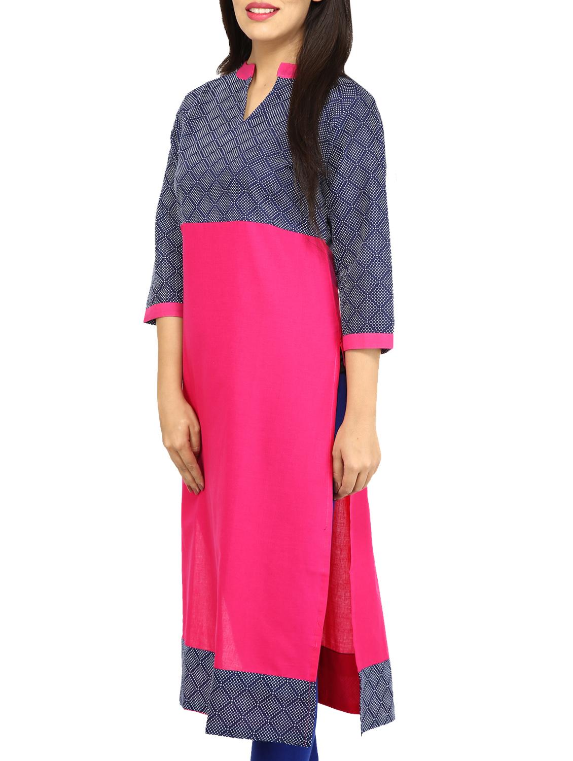 pink cotton straight kurta - 14535997 - Zoom Image - 2