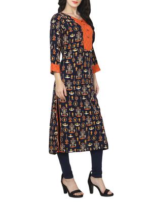 black rayon straight kurta - 14536307 - Standard Image - 2