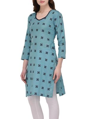sky blue cotton kurta - 14536499 - Standard Image - 2