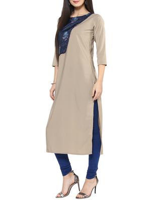 grey crepe straight kurta - 14536816 - Standard Image - 2