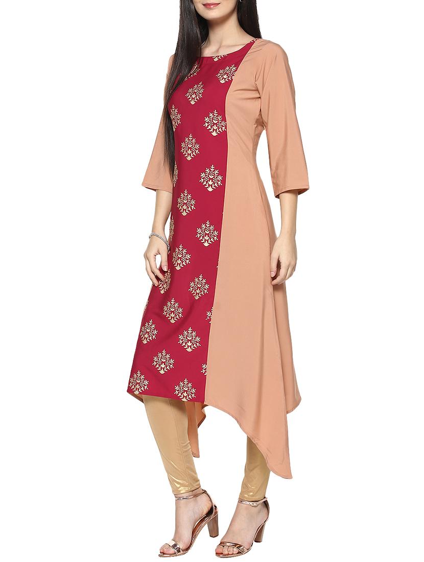 beige crepe asymmetric kurta - 14536817 - Zoom Image - 2