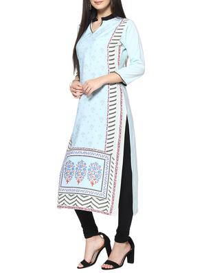 sky blue crepe straight kurta - 14536823 - Standard Image - 2