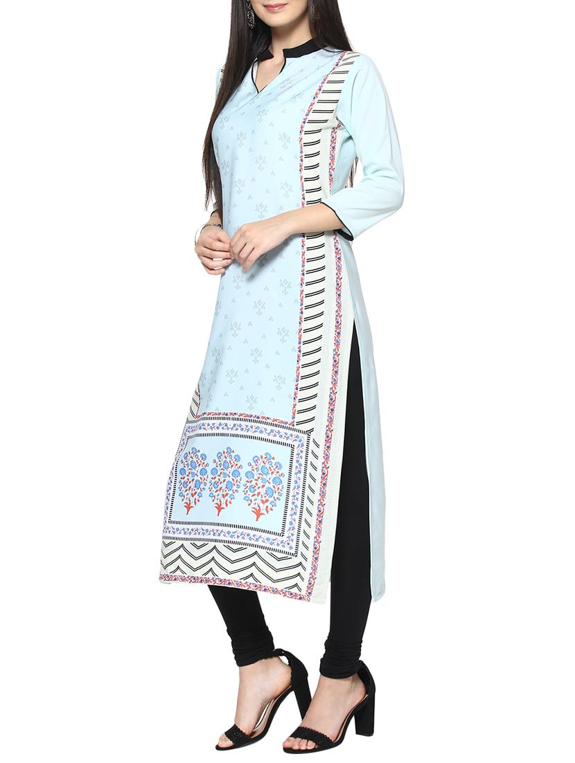 sky blue crepe straight kurta - 14536823 - Zoom Image - 2