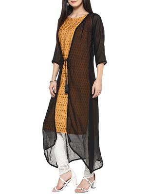black & mustard crepe layered kurta - 14536829 - Standard Image - 2