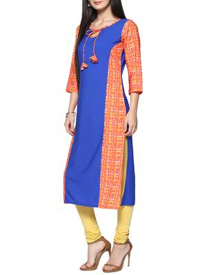 blue crepe straight kurta - 14536832 - Standard Image - 2