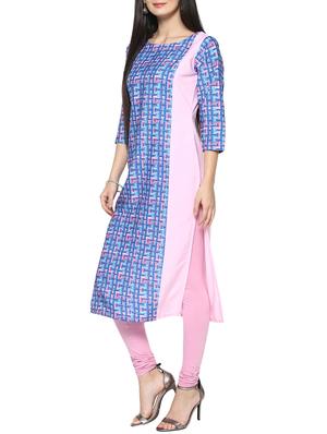 blue crepe straight kurta - 14536835 - Standard Image - 2