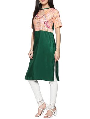 green poly silk straight kurta - 14536839 - Standard Image - 2