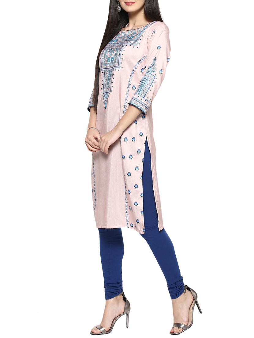 pink poly silk straight kurta - 14536846 - Zoom Image - 2
