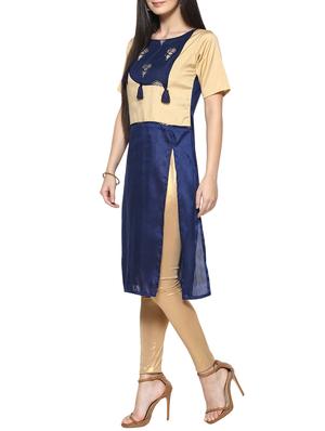 blue poly silk straight kurta - 14536847 - Standard Image - 2