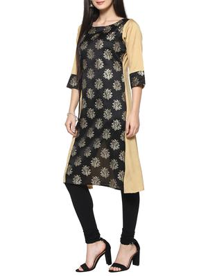 black poly silk a-line kurta - 14536848 - Standard Image - 2