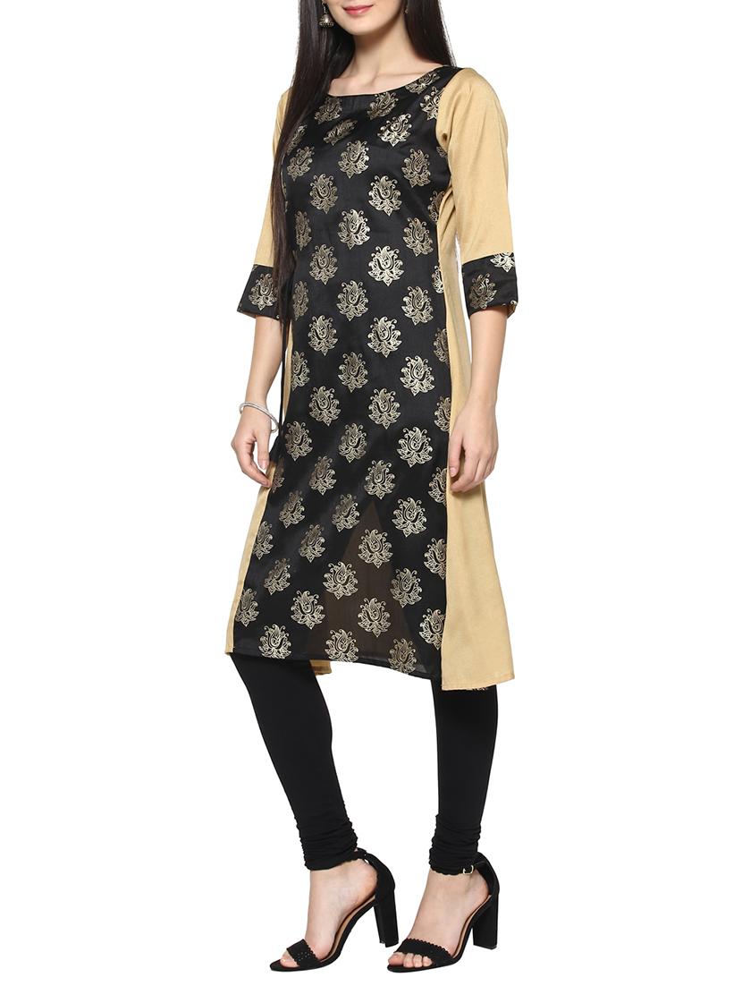 black poly silk a-line kurta - 14536848 - Zoom Image - 2