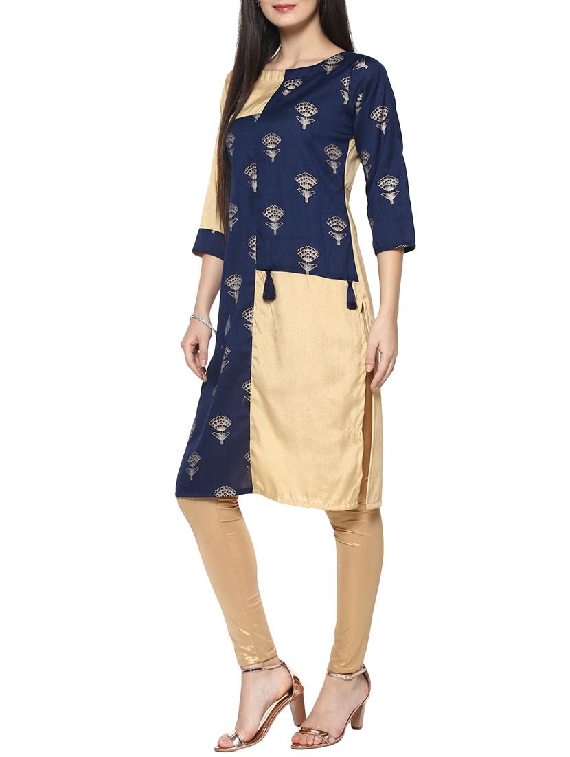 blue silk blend straight kurta - 14536850 - Zoom Image - 2
