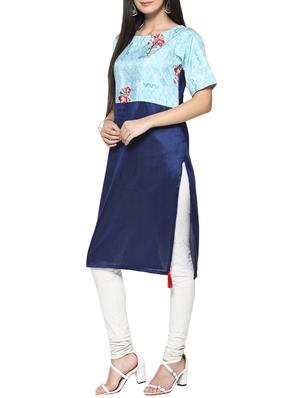blue poly silk straight kurta - 14536851 - Standard Image - 2