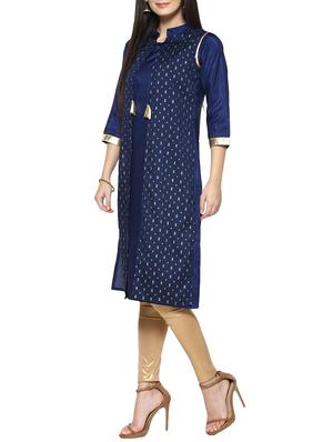 blue poly silk layered kurta - 14536853 - Standard Image - 2