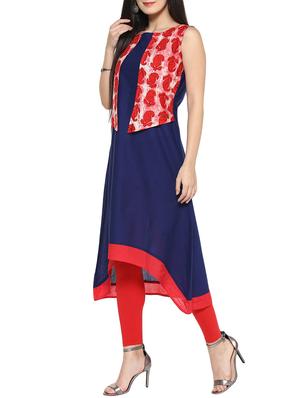 blue cotton high-low kurta - 14536855 - Standard Image - 2