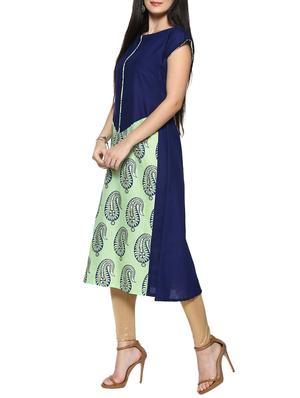 blue cotton a-line kurta - 14536856 - Standard Image - 2