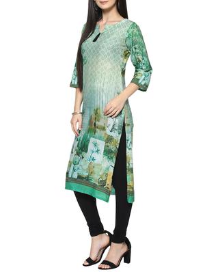 green cotton straight kurta - 14536858 - Standard Image - 2