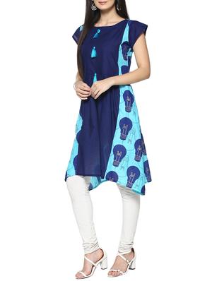 blue cotton asymmetric kurta - 14536859 - Standard Image - 2