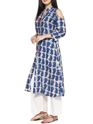 blue cotton A-line kurta - 14536860 - Standard Image - 2