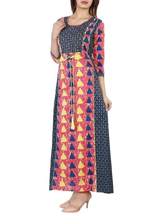blue cotton a-line kurta - 14537485 - Zoom Image - 2
