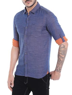 navy blue cotton casual shirt - 14537510 - Standard Image - 2