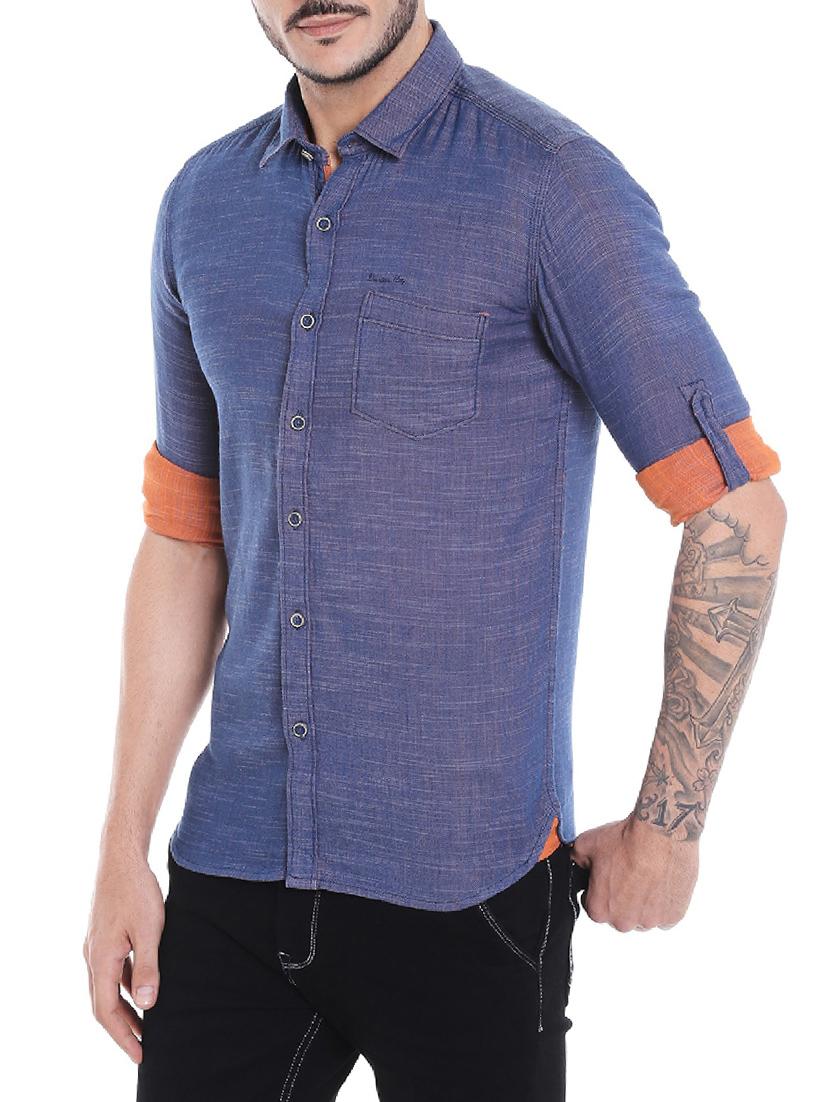 navy blue cotton casual shirt - 14537510 - Zoom Image - 2