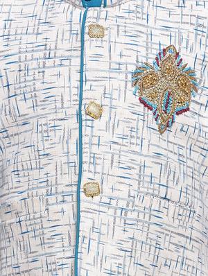 blue cotton blend kurta set and waistcoat - 14537653 - Standard Image - 5