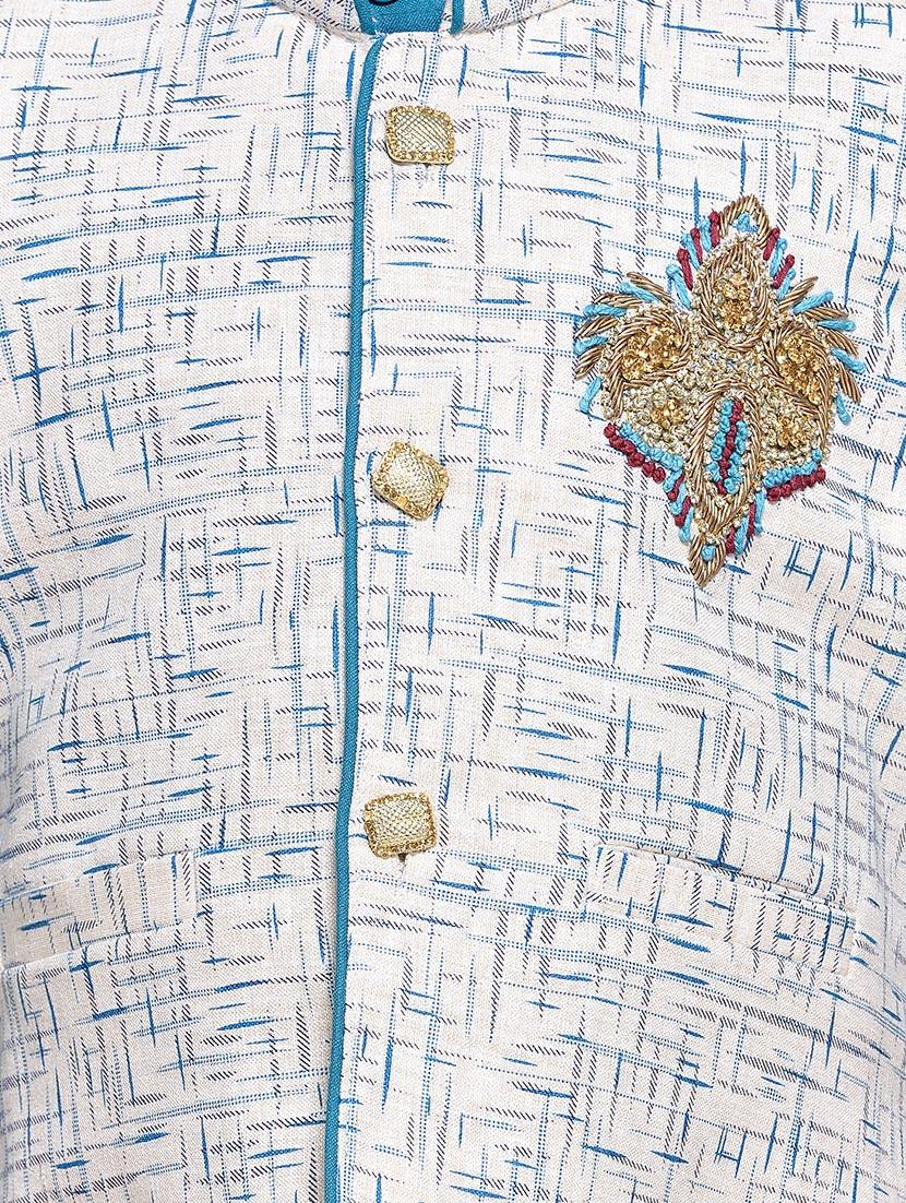 blue cotton blend kurta set and waistcoat - 14537653 - Zoom Image - 5