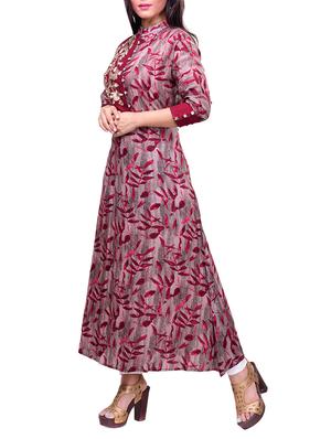 maroon rayon flared kurta - 14537664 - Standard Image - 2