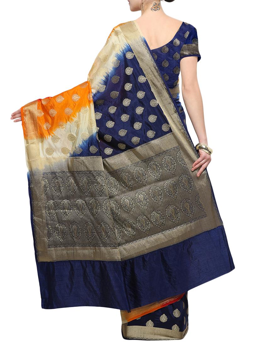 blue silk banarasi saree with blouse - 14538438 - Zoom Image - 2