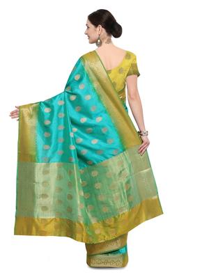 green silk banarasi saree with blouse - 14538448 - Standard Image - 2