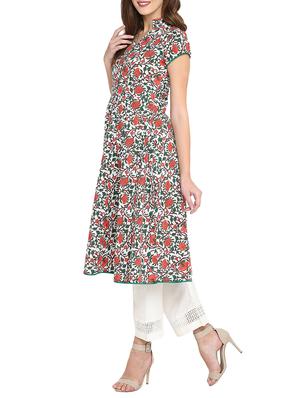 white cotton printed a-line kurta - 14538524 - Standard Image - 2