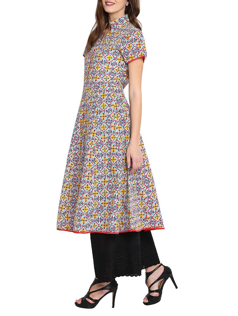 yellow colored cotton printed a-line kurta - 14538525 - Zoom Image - 2