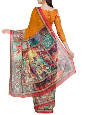 mustard art silk printed saree with blouse - 14538659 - Standard Image - 2