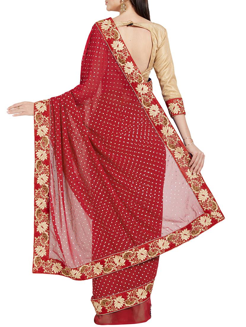 red georgette embroidered saree with blouse - 14538664 - Zoom Image - 2