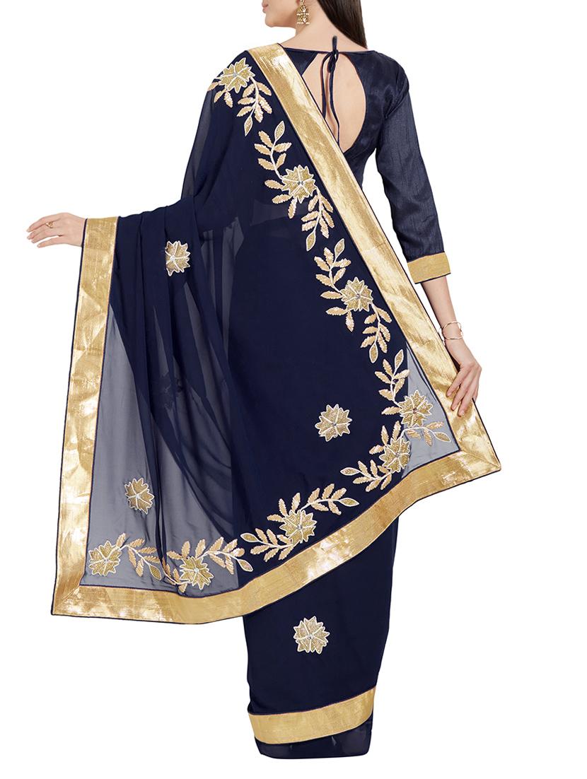blue georgette embroidered saree with blouse - 14538665 - Zoom Image - 2