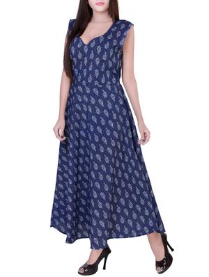 navy blue cotton flared kurta - 14539363 - Standard Image - 2