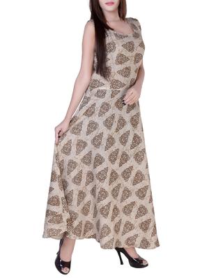 beige cotton flared kurta - 14539372 - Standard Image - 2