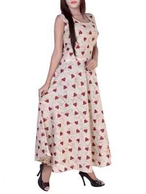 beige cotton flared kurta - 14539377 - Standard Image - 2