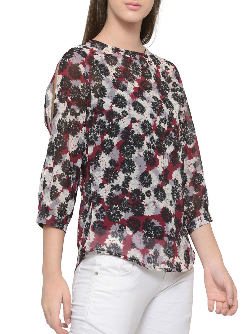 red floral georgette top - 14539539 - Zoom Image - 2
