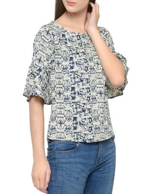 white printed crepe top - 14539541 - Standard Image - 2