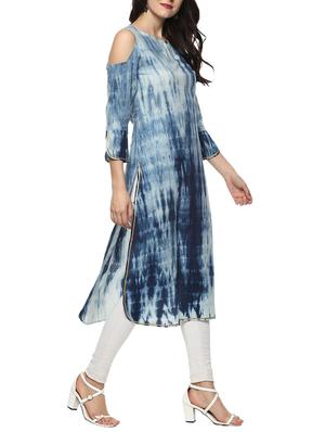 blue cotton straight indigo kurta - 14539719 - Standard Image - 2