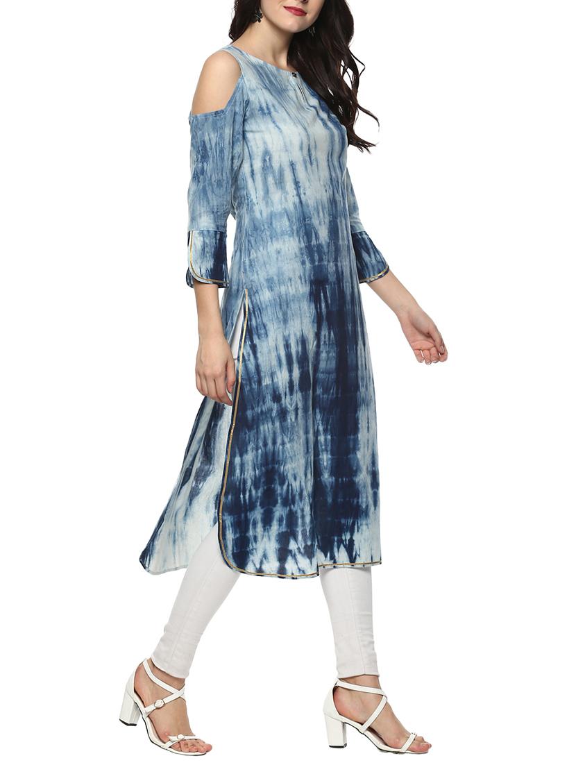 blue cotton straight indigo kurta - 14539719 - Zoom Image - 2