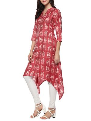 pink cotton asymmetric kurta - 14539720 - Standard Image - 2
